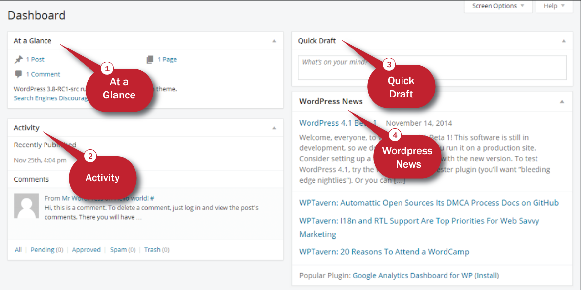 Wordpress dashboard-homepage